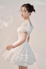 Daisy - Puff Sleeve Little White Dress - Image 4