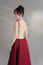 Scarlett Dress - Burgundy Mini Floral Pattern Vintage Maxi Dress - Image 3