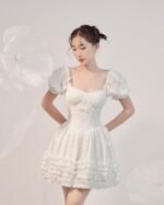 Daisy - Puff Sleeve Little White Dress - Image 2