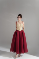Scarlett Dress - Burgundy Mini Floral Pattern Vintage Maxi Dress - Image 2