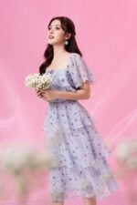 Camilla - printed floral violet midi dress - Image 4