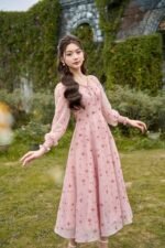 Bellerose - long sleeve pink floral midi dress - Image 2