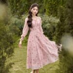 Bellerose - long sleeve pink floral midi dress