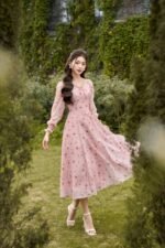Bellerose - long sleeve pink floral midi dress