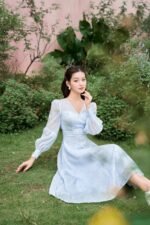 Liana dress -long sleeve blue dress - Image 4