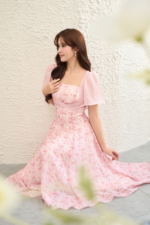 Aster Dress - Pink Floral Midi Dress