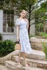 Ixora - short sleeve one side flower midi dress - Image 3
