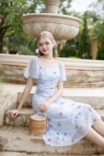 Ixora - short sleeve one side flower midi dress - Image 2