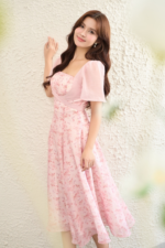 Aster Dress - Pink Floral Midi Dress - Image 2