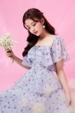 Camilla - printed floral violet midi dress - Image 5
