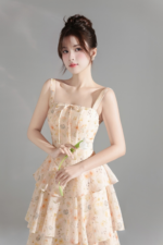 Amber Dress - Pastel Orange Mixed Floral Layer Maxi Dress - Image 3
