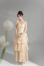 Amber Dress - Pastel Orange Mixed Floral Layer Maxi Dress