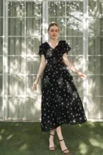 Devon - black floral midi dress - Image 2