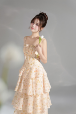 Amber Dress - Pastel Orange Mixed Floral Layer Maxi Dress - Image 2