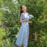 Lovie - elegant blue floral midi dress