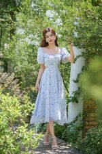 Sophie - elegant cutout blue floral midi dress - Image 2