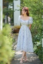Sophie - elegant cutout blue floral midi dress - Image 3