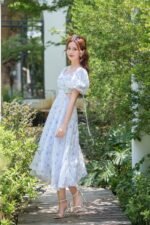 Sophie - elegant cutout blue floral midi dress - Image 4