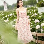 Peony - elegant romantic side flower midi dress