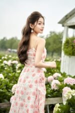 Peony - elegant romantic side flower midi dress - Image 4