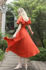 Fiesta - orange puff sleeve midi dress - Image 2