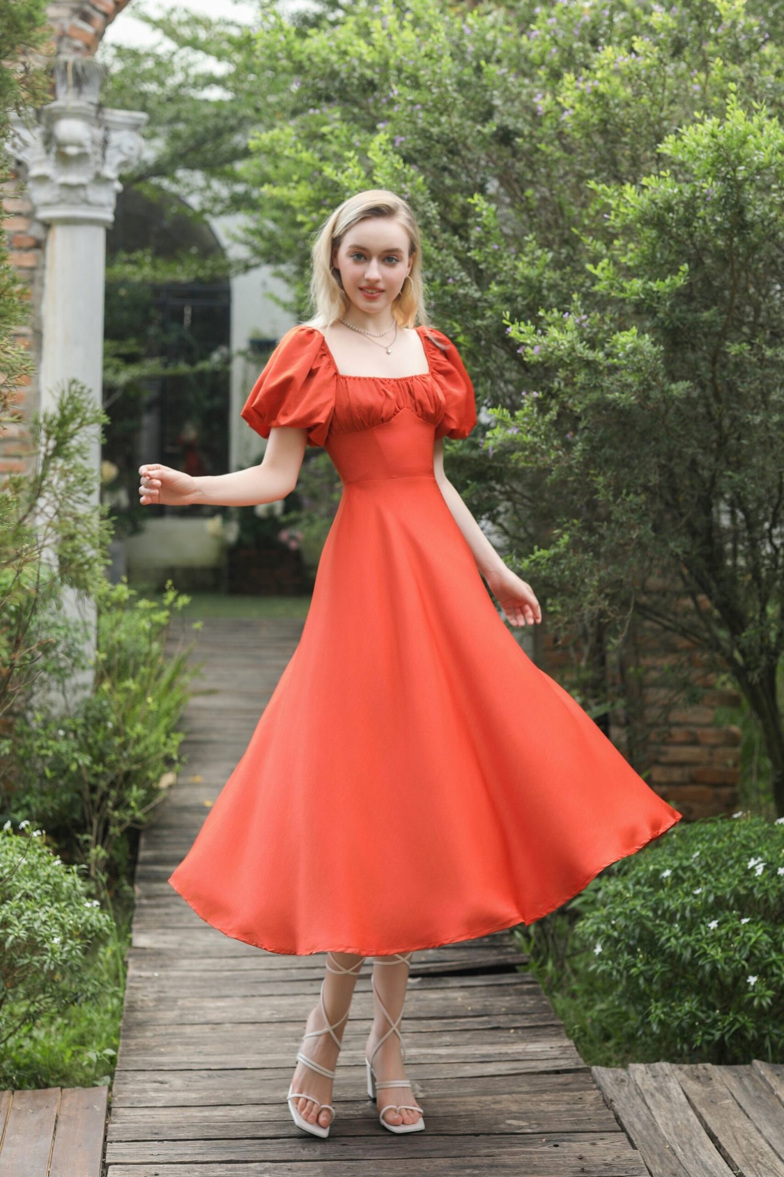FiestaR1 Fiesta - orange puff sleeve midi dress - Image 1