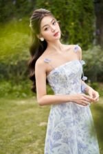 Flora - elegant blue printed floral midi dress - Image 3