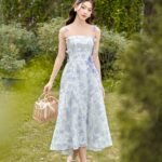 Flora - elegant blue printed floral midi dress