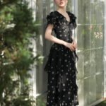 Devon - black floral midi dress