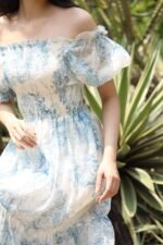 Mila - off shoulder shirred printed floral midi dress - Image 4