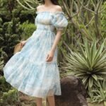 Mila - off shoulder shirred printed floral midi dress
