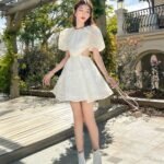 Soleil Short - Puff sleeve cutout mini dress