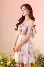 Lily - purple off shoulder mini dress
