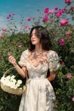 Amie - Cream corset midi dress