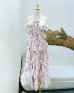 Sara - elegant off shoulder blue floral midi dress - Image 6