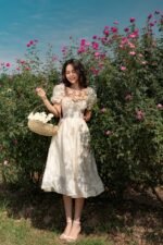 Amie - Cream corset midi dress - Image 2